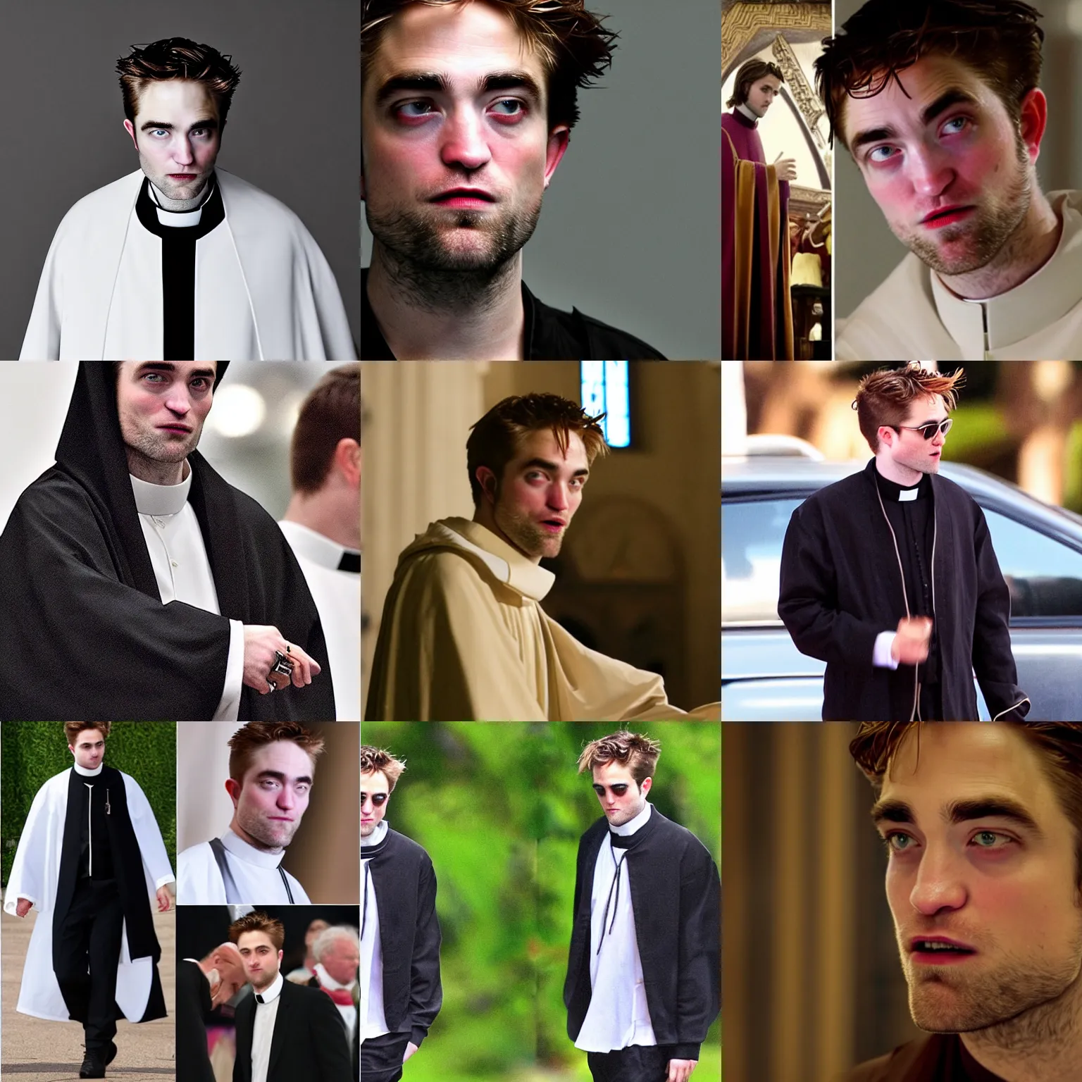 Prompt: robert pattinson as priest, robert pattinson face