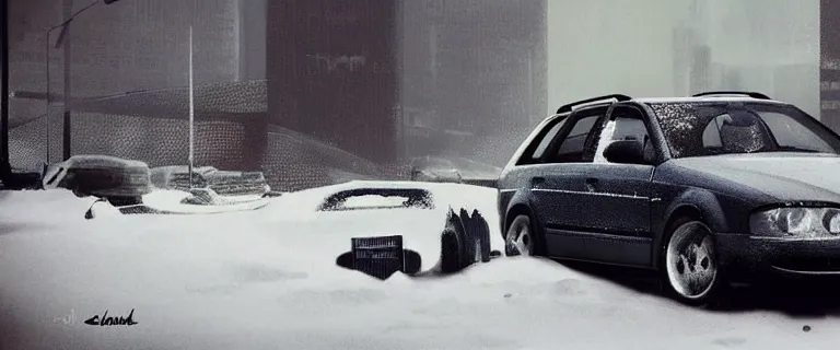 Prompt: Audi A4 B6 Avant (2002), a gritty neo-noir, dramatic lighting, cinematic, eerie person, death, homicide, homicide in the snow, viscera splattered, gunshots, bullet holes, establishing shot, extremely high detail, photorealistic, fire, arson, cinematic lighting, artstation, by simon stalenhag, Max Payne (PC) (2001) winter New York at night, In the style of Max Payne 1 graphic novel, flashing lights, Poets of the Fall - Late Goodbye