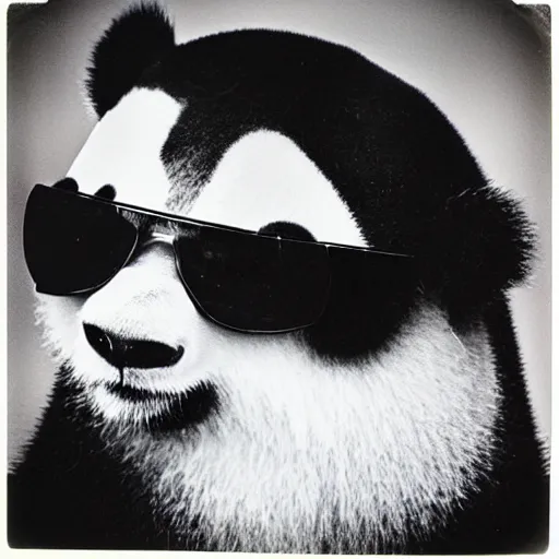 Prompt: gltch art, grainy head to shoulder portrait polaroid film photograph of a panda in a mall wearing aviator shades. super resolution. surreal. extremely detailed. polaroid 6 0 0 film. by annie leibovitz and richard avedon