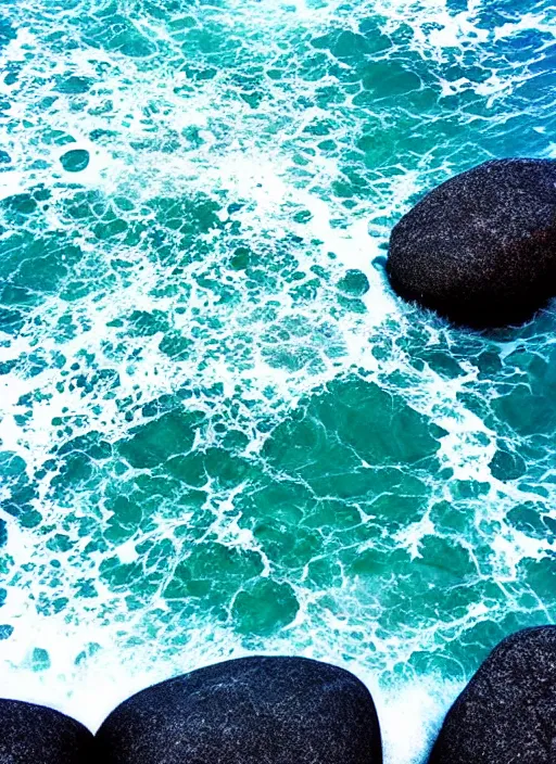 Prompt: beautiful rocks in ocean waves photograph