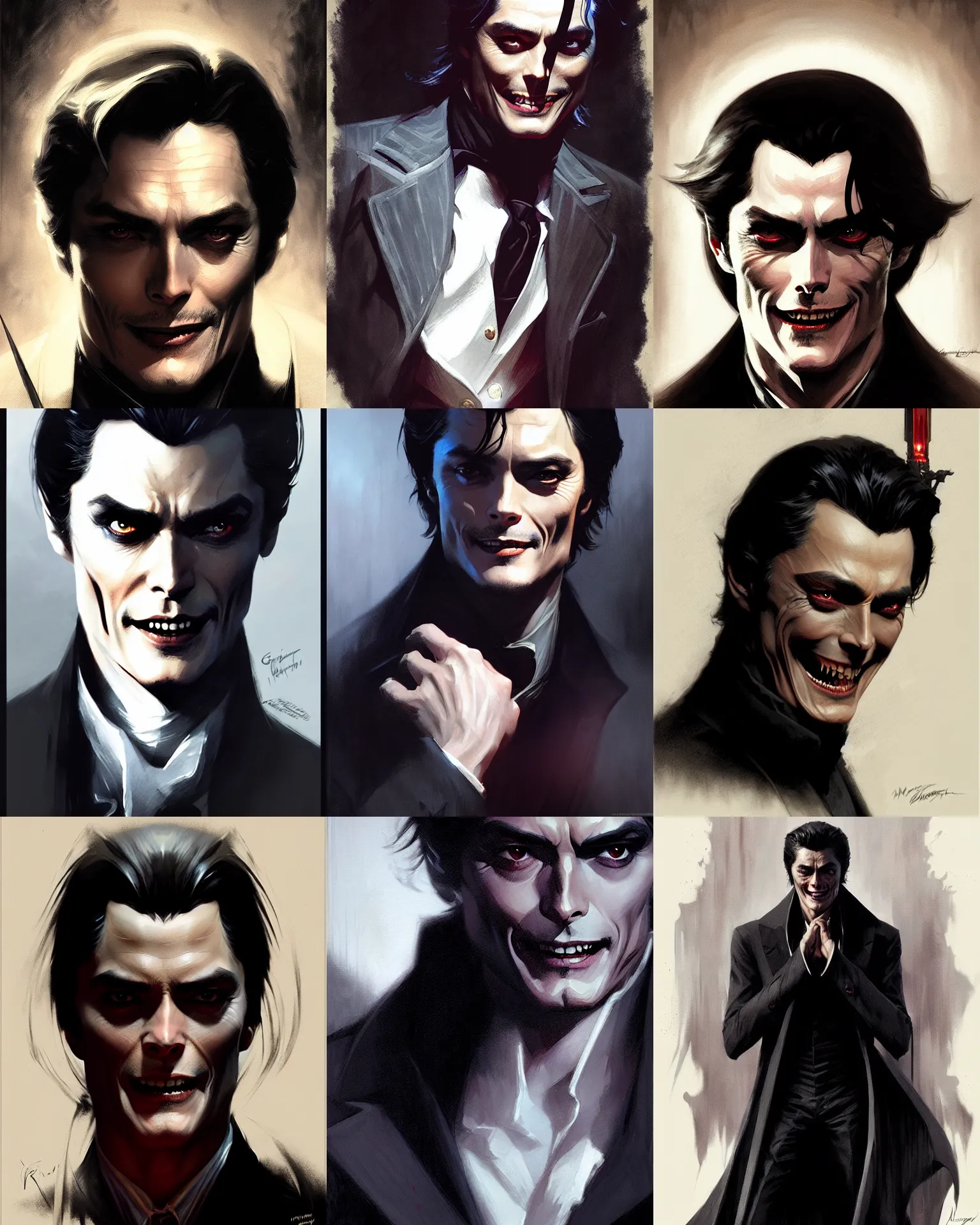 Prompt: alain delon vampire hunter, male, fine details, smiling, insane, darkness, realistic shaded lighting poster by greg rutkowski, magali villeneuve, artgerm, jeremy lipkin and michael garmash and rob rey