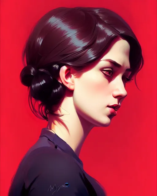 Image similar to stylized portrait by aykutmakut of an artistic pose, composition, young cute serious fancy lady, cinematic moody colors, realistic shaded, fine details, realistic shaded lighting poster by ilya kuvshinov, magali villeneuve, artgerm, jeremy lipkin and michael garmash and rob rey