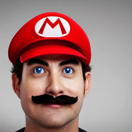 Prompt: A photo of a real-life Mario , Studio Lighting, High Detail, 4K, Title-Shift, Hyperrealism