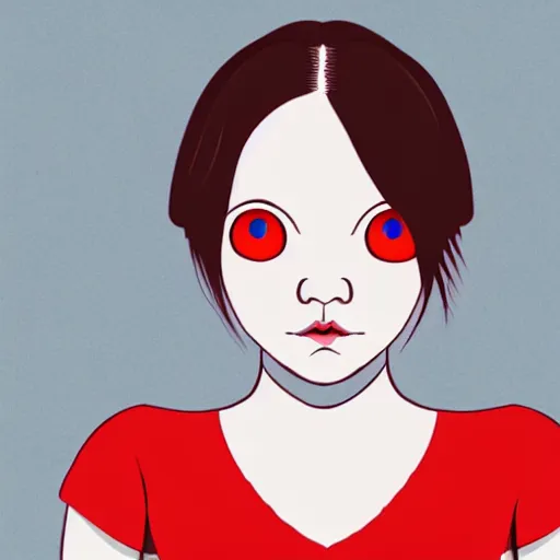 Prompt: A girl with huge red eyes, symmetrical