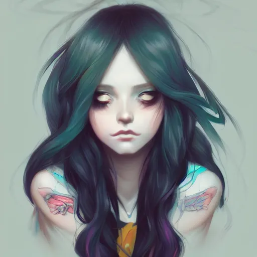 Image similar to a portrait of a beautiful emo girl, art by lois van baarle and loish and ross tran and rossdraws and sam yang and samdoesarts and artgerm, digital art, highly detailed, intricate, sharp focus, Trending on Artstation HQ, deviantart, unreal engine 5, 4K UHD image