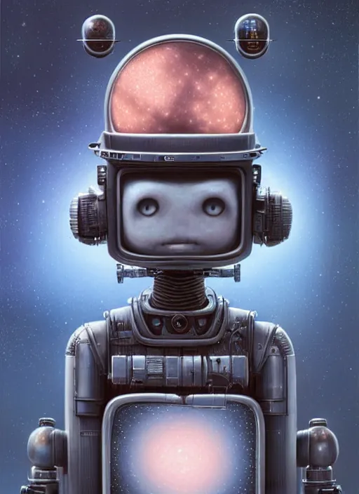 Image similar to highly detailed wide - angle, portrait of a retro robot deep space explorer, unreal engine, nicoletta ceccoli, mark ryden, earl norem, lostfish, global illumination, detailed and intricate environment
