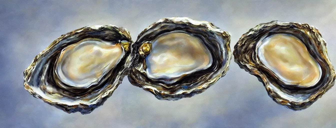 Image similar to Oyster with a star forming in it's core, floating in space, hyper realistic painting