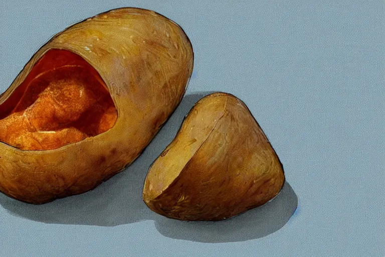 Image similar to award winning illustration of a handmade roasted potato, digital art, intrinsic