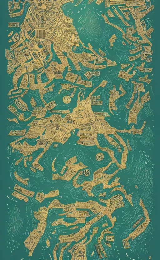 Image similar to a poster with a map on it, poster art by victo ngai, behance contest winner, environmental art, lovecraftian, intricate, infographic, marginalia, unreal engine