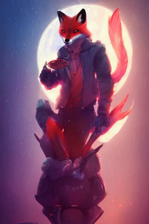 Image similar to a fox fursona, trending on artstation, by kawacy, furry art, digital art, cyberpunk, high quality, backlighting