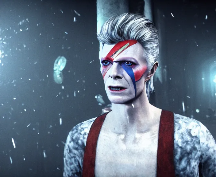 Prompt: screenshot of david bowie in until dawn ( 2 0 1 5 ), ps 5, 4 k, hi - res