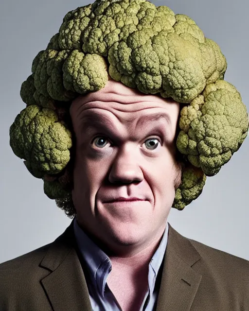 Image similar to portait photo of john c reilly's head with wig made of cauliflower