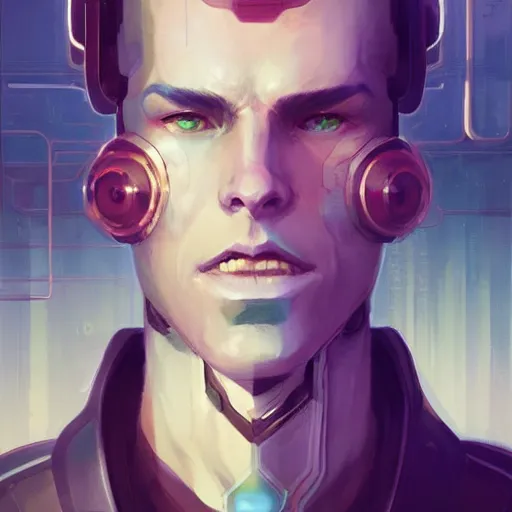 Image similar to portrait of a handsome cybernetic male, cyberpunk concept art by pete mohrbacher and artgerm and wlop and greg rutkowski and deathburger, digital art, highly detailed, intricate, sci-fi, sharp focus, Trending on Artstation HQ, deviantart, unreal engine 5, 4K UHD image