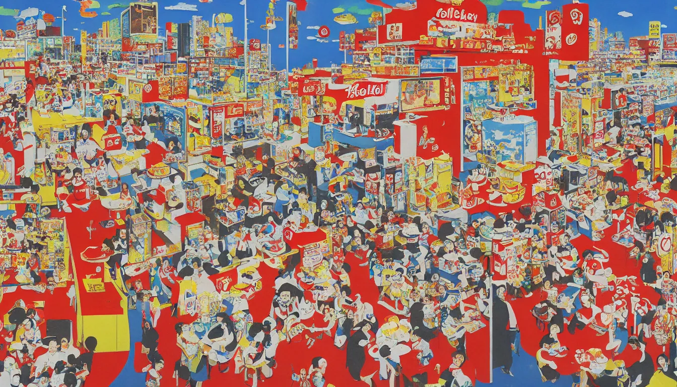 Image similar to Jollibee City, mixed media, by Tadanori Yokoo