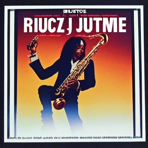 Prompt: Blue Note jazz album cover of Rick James playing the clarinet