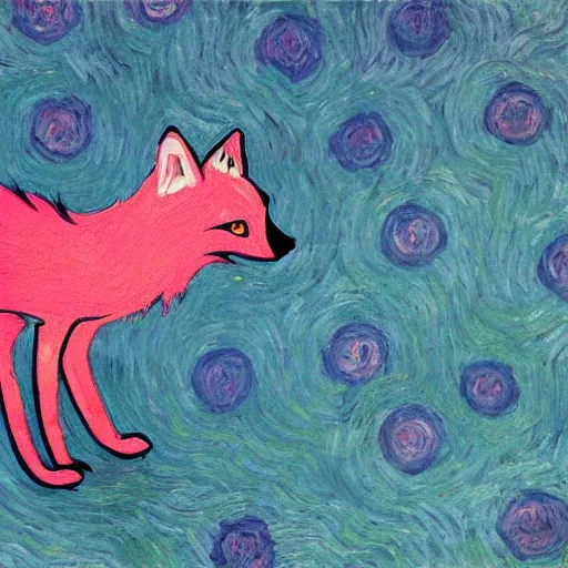 Image similar to pink fox, style of van gogh