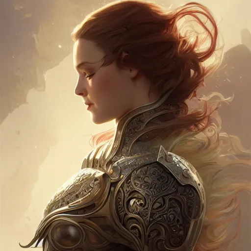 Prompt: portrait of Emma watsson in armor, D&D, fantasy, intricate, elegant, highly detailed, digital painting, artstation, concept art, smooth, sharp focus, illustration, art by artgerm and greg rutkowski and alphonse mucha