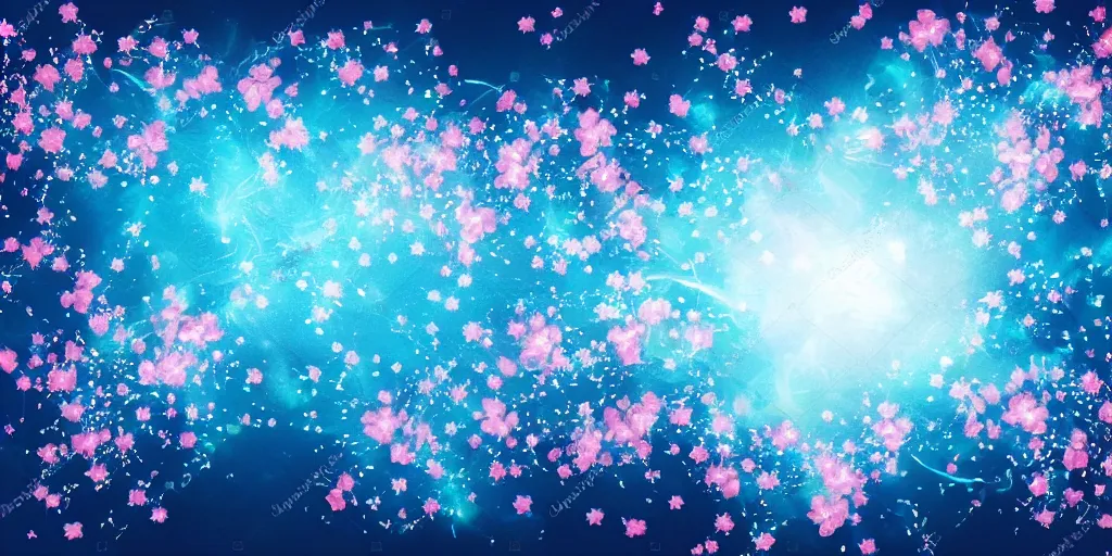 Prompt: cherry blossom in blue flames, fantasy particle effects, soft lights
