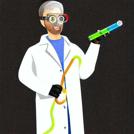 Image similar to a kiwi wearing a lab coat and goggles holding a test tube, digital art, 8k