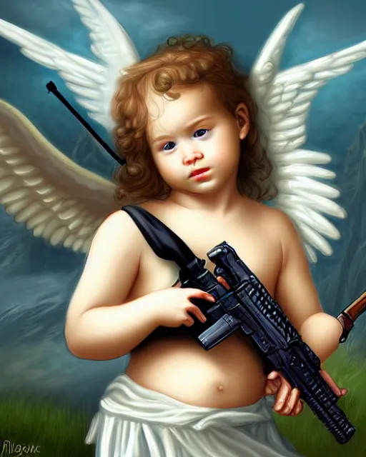 Prompt: fantasy art of a baby angel with m 4 a 1 gun