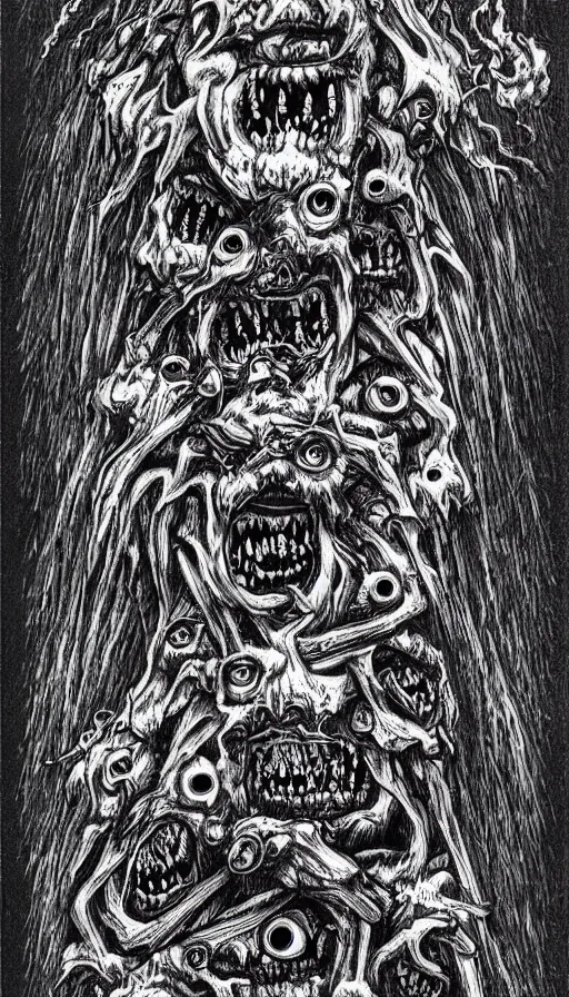 Image similar to a storm vortex made of many demonic eyes and teeth, by ed roth