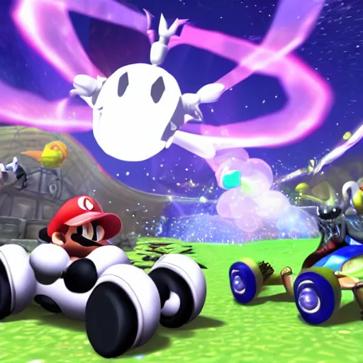 Prompt: hollow knight in mario kart