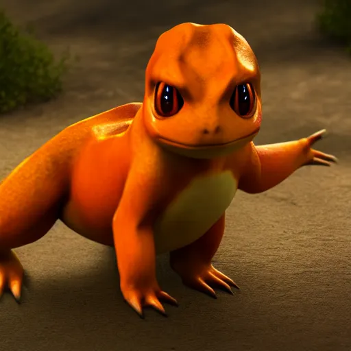 Prompt: photography of a realistic charmander animal, ultra detailed, 8 k, cinematic lighting, natural background, trending on artstation, pokemon