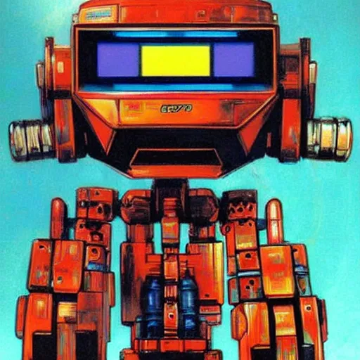 Image similar to colourful mecha robot, art drew struzan, stanley artgem lau