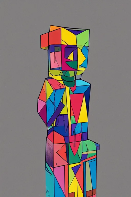 Image similar to abstract cubist moai statue geometric cutout digital illustration cartoon colorful beeple