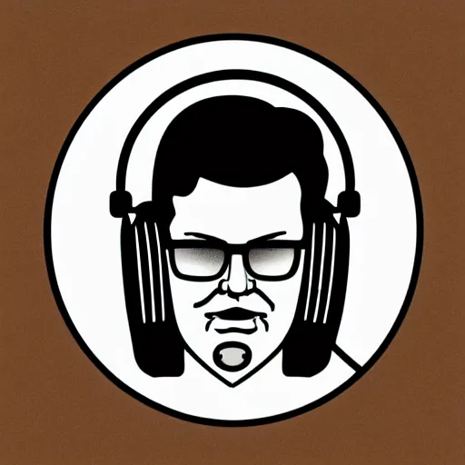 Image similar to svg sticker, centered, round-cropped, white-space-surrounding, Hank-Hill listening to headphones, flat colors, vector art