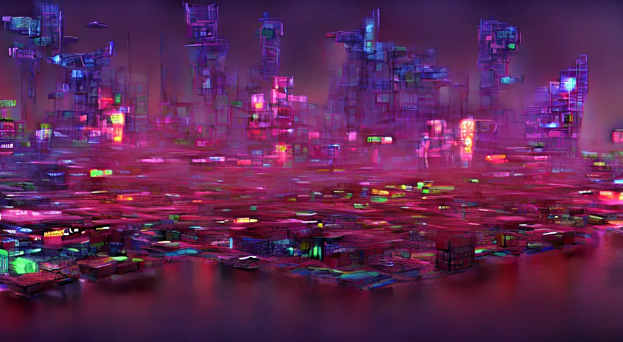 Image similar to Cyberpunk Shipping Port, futuristic Phnom-Penh Cambodia, neon lighting