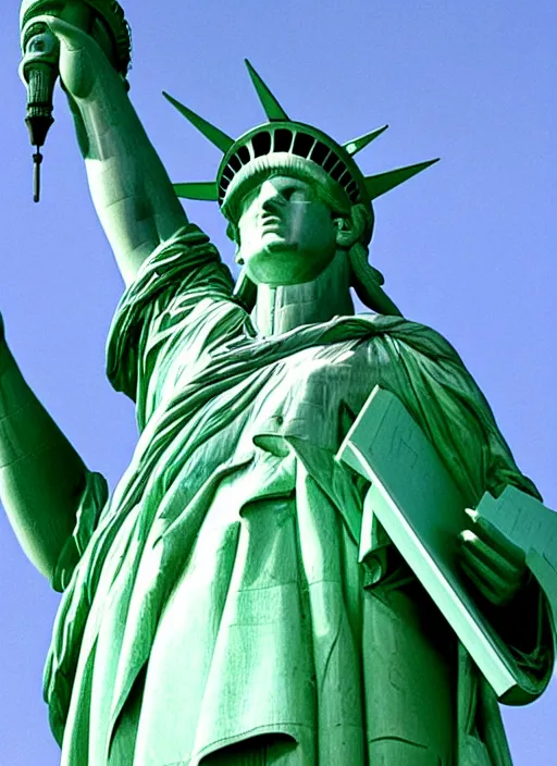Image similar to the statue of liberty has shrek face