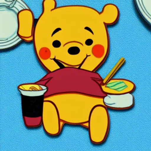 Image similar to Winnie the Pooh eating sushi