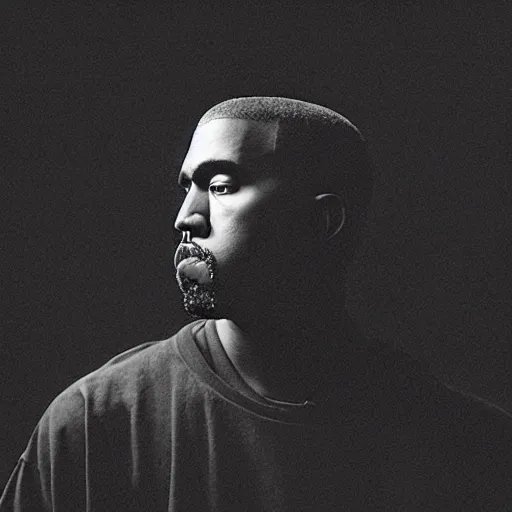 Prompt: a ( ( ( ( ( ( ( ( ( chiaroscuro lighting portrait ) ) ) ) ) ) ) ) ) ) of kanye west ( ( ( ( ( ( dressed as rick owens ) ) ) ) ) ), black background, portrait by julia margaret cameron, shallow depth of field, 8 0 mm, f 1. 8