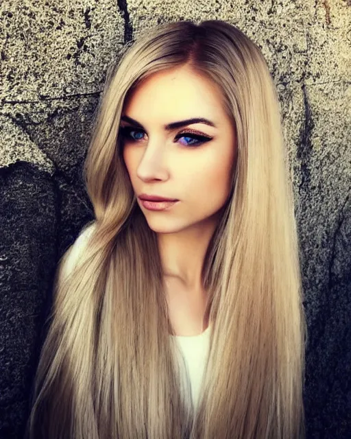 Image similar to beautiful woman with long blonde hair and light eyes