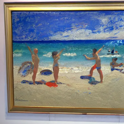 Image similar to oil paint impasto reliefs, italian beach scene, an artwork by charles w. bartlett