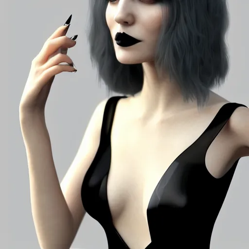 Prompt: portrait of a classy young pale goth woman with elegant tight shiny multilayered gown, voluptuous, photorealistic, self-satisfied expression, sublime, 16k, smooth, sharp focus, cgsociety, trending on ArtStation, volumetric lighting