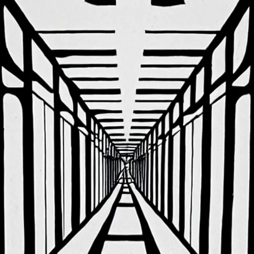 Image similar to high school hallways, mc escher painting