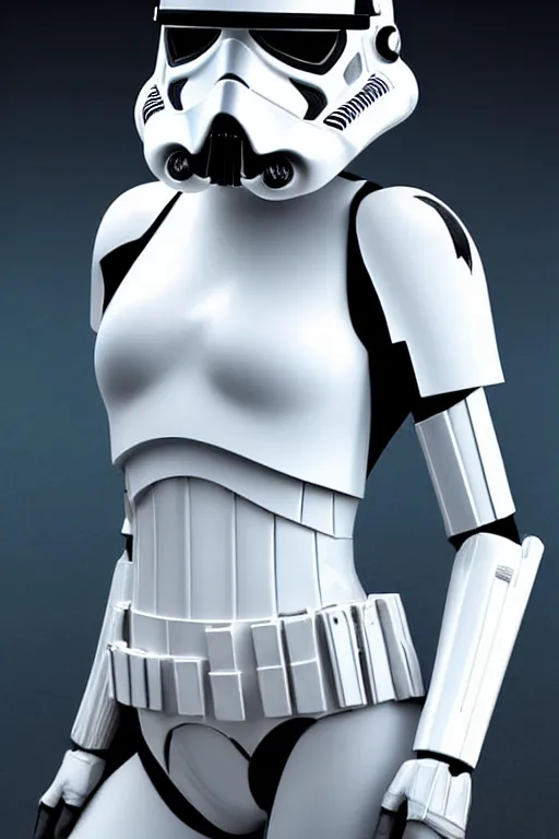 Prompt: style of geoff johns portrait of sexy female stormtrooper in white bikini, stormtrooper - helmet, sexy pose, detailed digital matte painting in the style of geoff johns