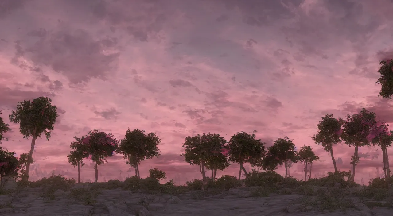 Image similar to hdr map of evening pink sky, photorealistic, hyper detailed, hyper realistic, houdini, vfx, unreal engine 4, octane render, vray render, 8 k