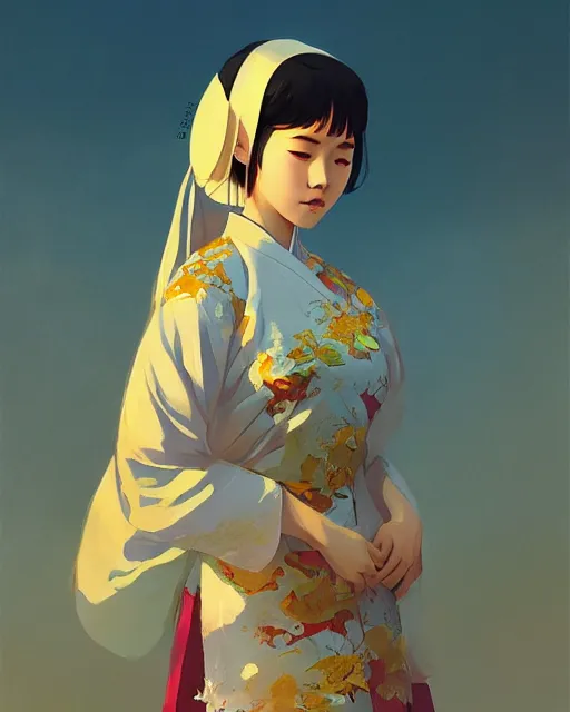 Prompt: asian female wearing traditional vietnam costume, full moon on the sky, a ultra detailed beautiful panting by ilya kuvshinov, greg rutkowski and makoto shinkai, trending on artstation