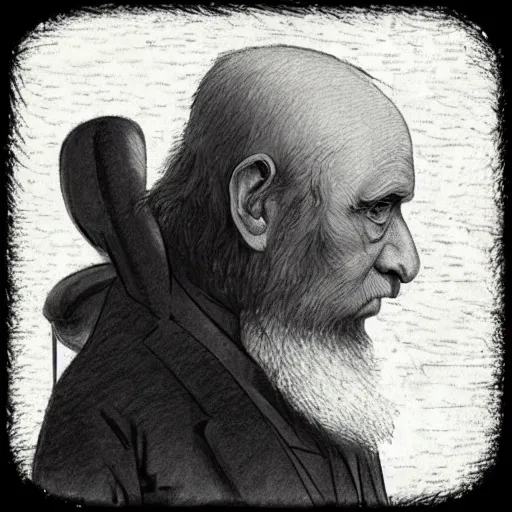 Image similar to “Charles Darwin, drawing, cyberpunk”