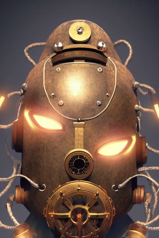 Image similar to steampunk mask minimalist fantasy art robot ninja helmet, global illumination ray tracing hdr fanart arstation by sung choi and eric pfeiffer and gabriel garza and casper konefal radiating a glowing aura