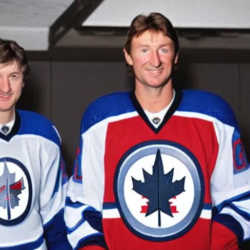 Image similar to wayne gretzky as captain of the winnipeg jets hockey club