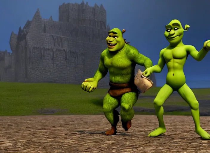 Prompt: Shrek Vs Megamind Death battle, HD footage, Blender