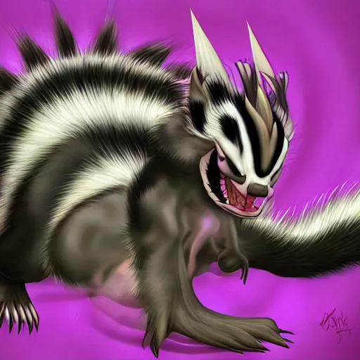 Prompt: digital painting of a skunk as a dragon, deviantart, digital art