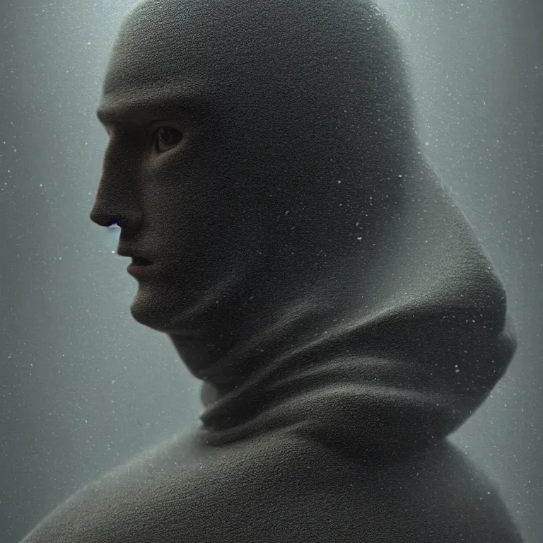 Image similar to portrait of beautiful ribbed man wearing techwear by hieronymus bosch, soft bloom lucid dream - like ethereal dark atmosphere, baroque portrait painting, perfect composition, intricate detailed octane render trending on artstation, 8 k artistic photography, volumetric cinematic perfect light, chiaroscuro, masterpiece, raphael, caravaggio, rutkowski, beeple, beksinski