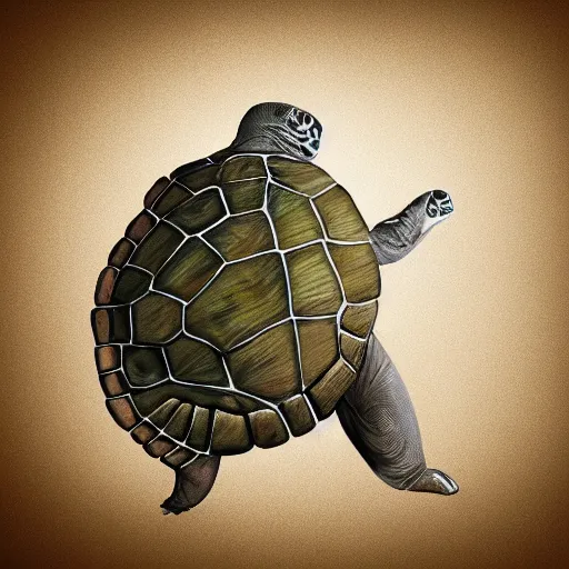 Image similar to arabic person shapeshifting into a turtle, photorealistic, digital art