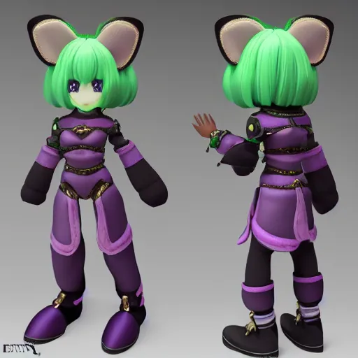 Image similar to cute fumo plush of a knight doggirl of a royal legion, green and purple, monster girl, vray