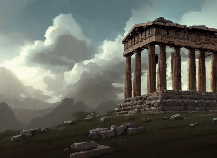 Prompt: 'Ancient Greek Temple in the Clouds', anime, a fantasy digital painting by Greg Rutkowski and James Gurney, trending on Artstation, highly detailed